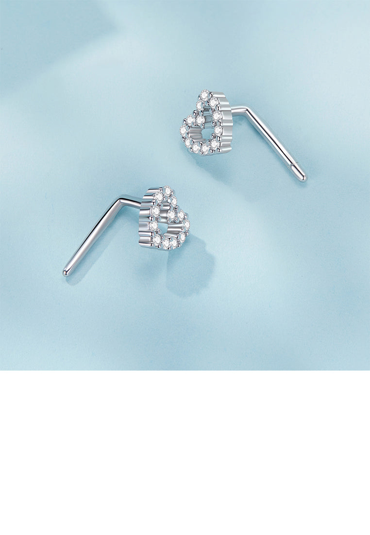 925 Sterling Silver Simple and Cute Hollow Heart-shaped Stud Earrings with Cubic Zirconia - Luxurious Look