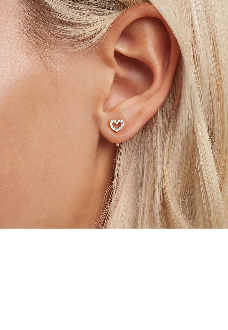 925 Sterling Silver Simple and Cute Hollow Heart-shaped Stud Earrings with Cubic Zirconia - Luxurious Look