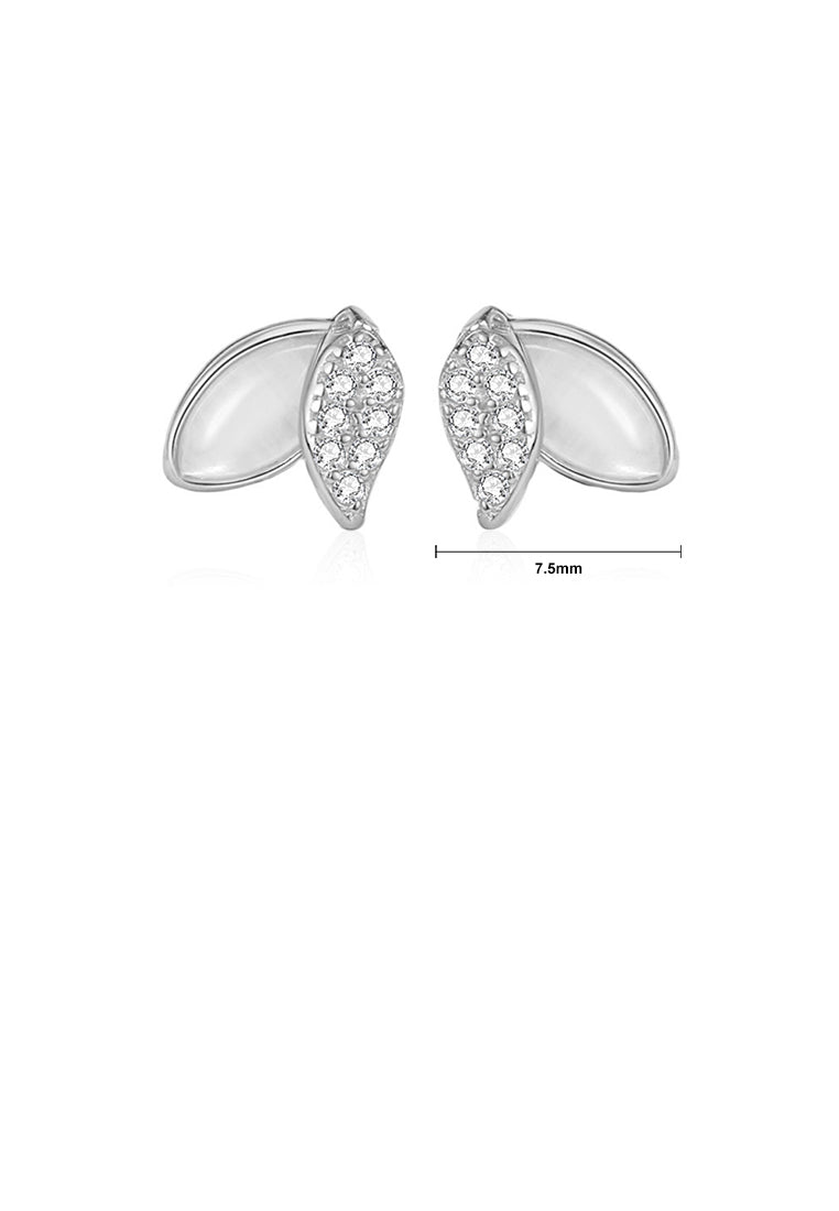 925 Sterling Silver Simple and Fashion Leaf Imitation Cats Eye Stud Earrings with Cubic Zirconia - Luxurious Look