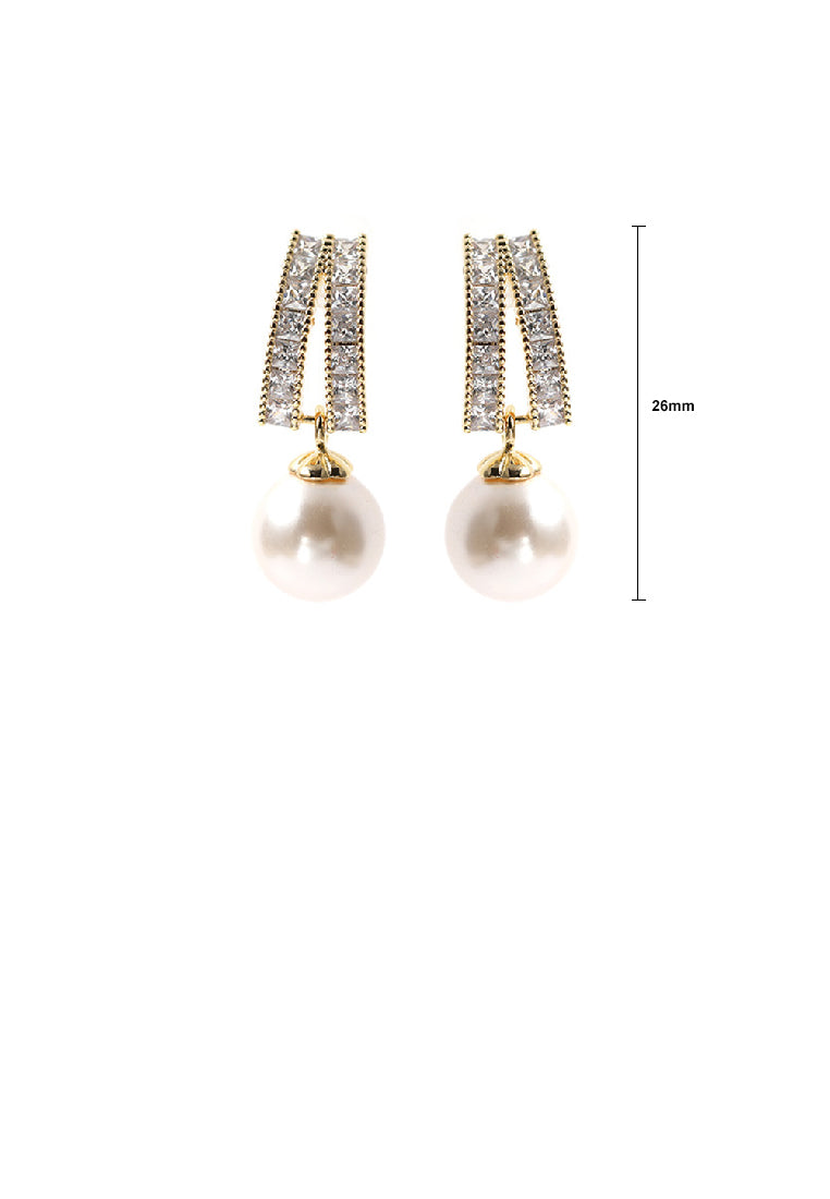 Elegant Fashion Plated Gold Geometric Imitation Pearl Earrings with Cubic Zirconia - Luxurious Look