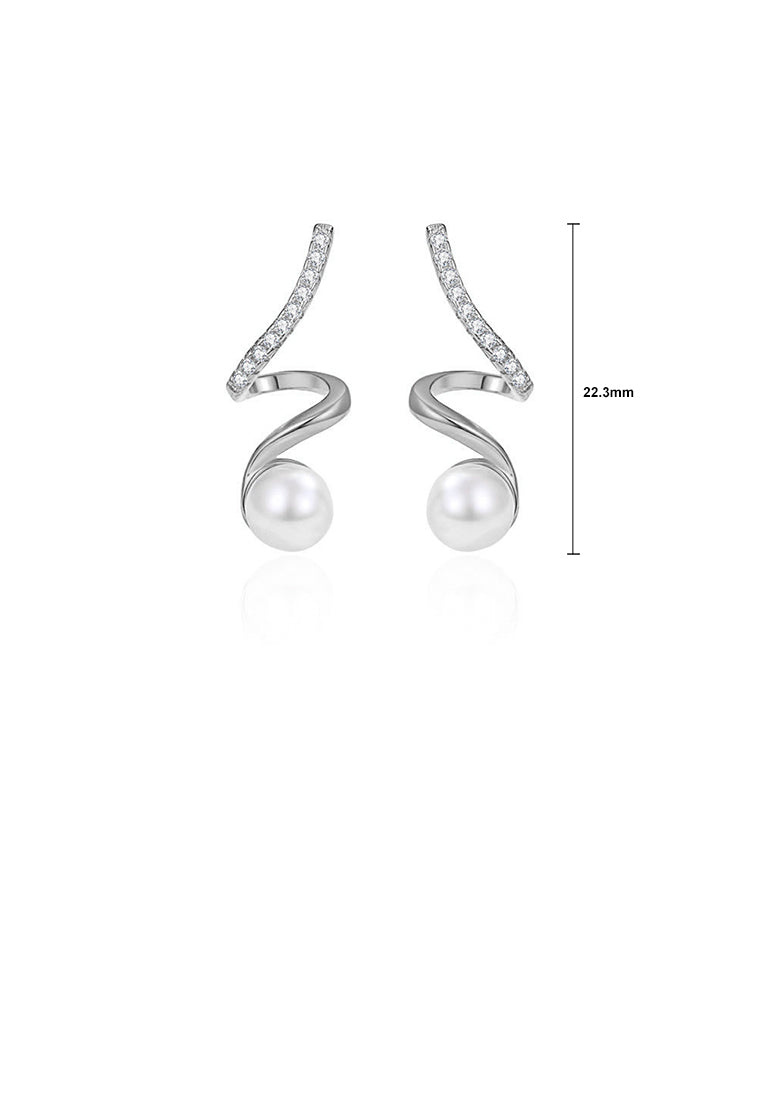 925 Sterling Silver Fashion Simple Line Geometric Imitation Pearl Earrings with Cubic Zirconia - Luxurious Look