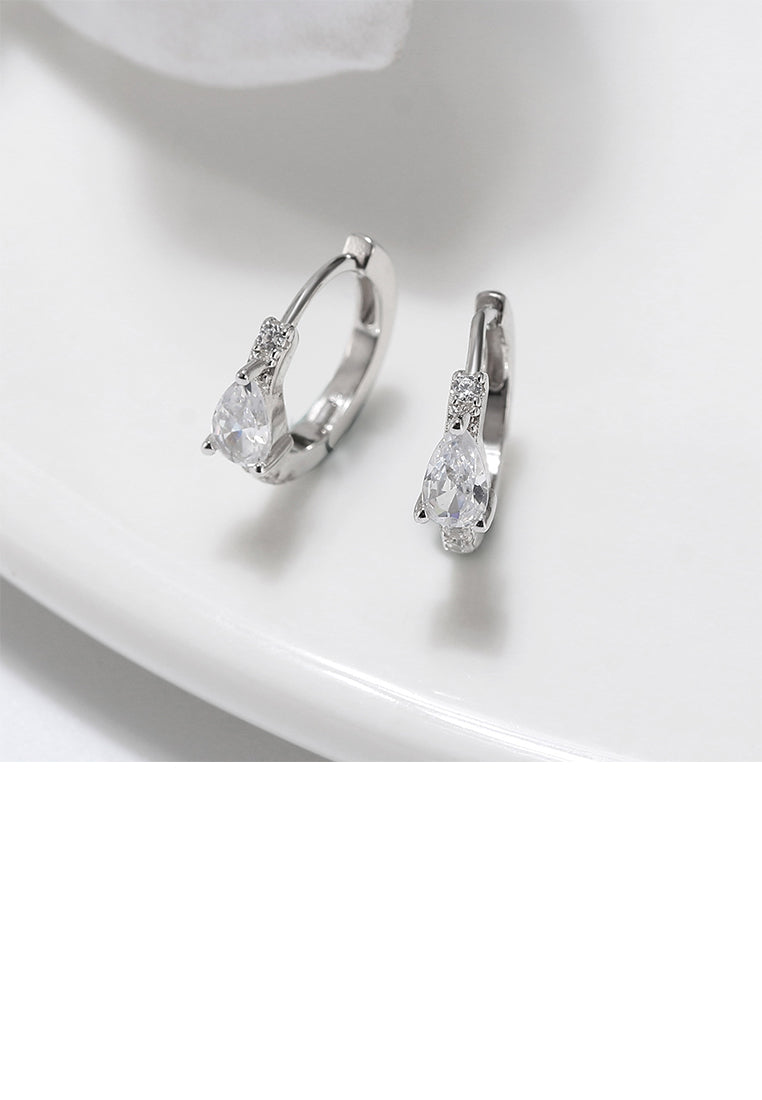 925 Sterling Silver Simple and Fashion Water Drop Geometric Hoop Earrings with Cubic Zirconia - Luxurious Look