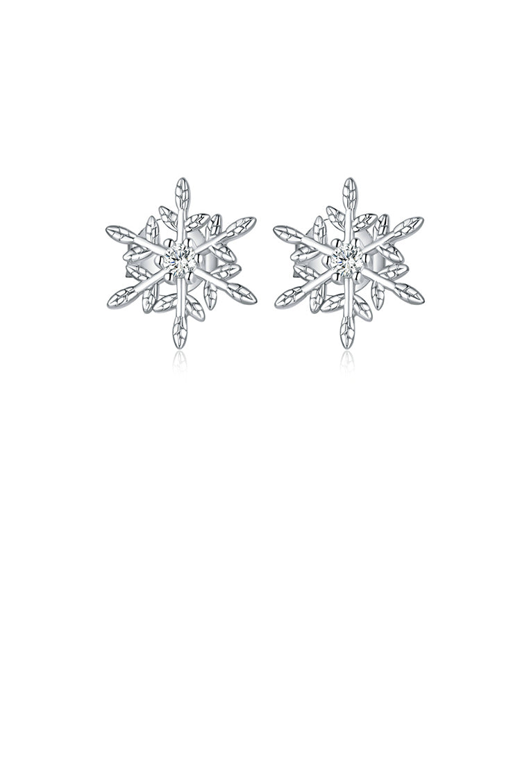 925 Sterling Silver Fashion Simply Snowflake Stud Earrings with Cubic Zirconia - Luxurious Look