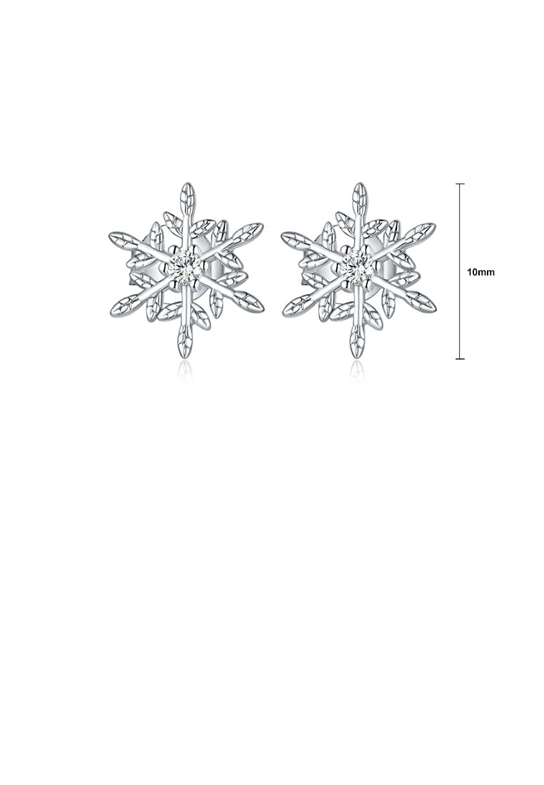925 Sterling Silver Fashion Simply Snowflake Stud Earrings with Cubic Zirconia - Luxurious Look
