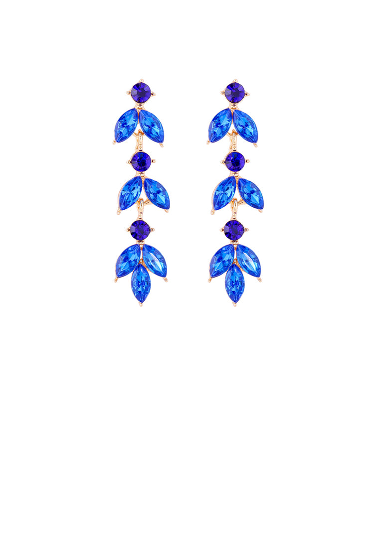 Simple and Fashion Plated Gold Leaf Tassel Earrings with Blue Cubic Zirconia - Luxurious Look