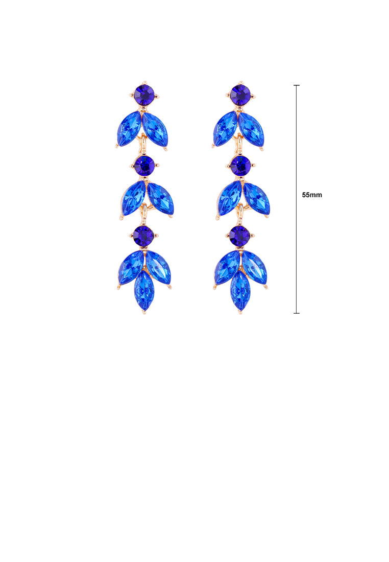 Simple and Fashion Plated Gold Leaf Tassel Earrings with Blue Cubic Zirconia - Luxurious Look