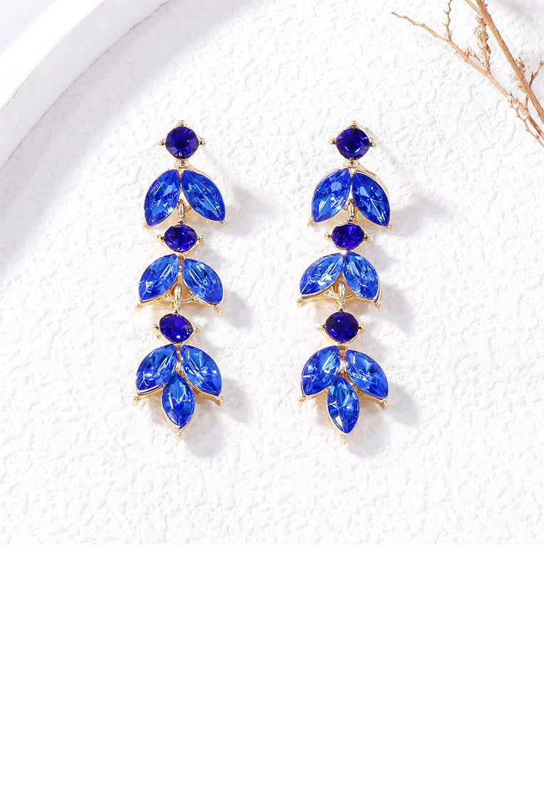Simple and Fashion Plated Gold Leaf Tassel Earrings with Blue Cubic Zirconia - Luxurious Look