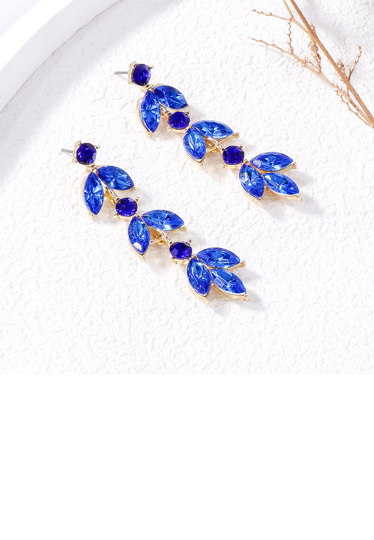 Simple and Fashion Plated Gold Leaf Tassel Earrings with Blue Cubic Zirconia - Luxurious Look