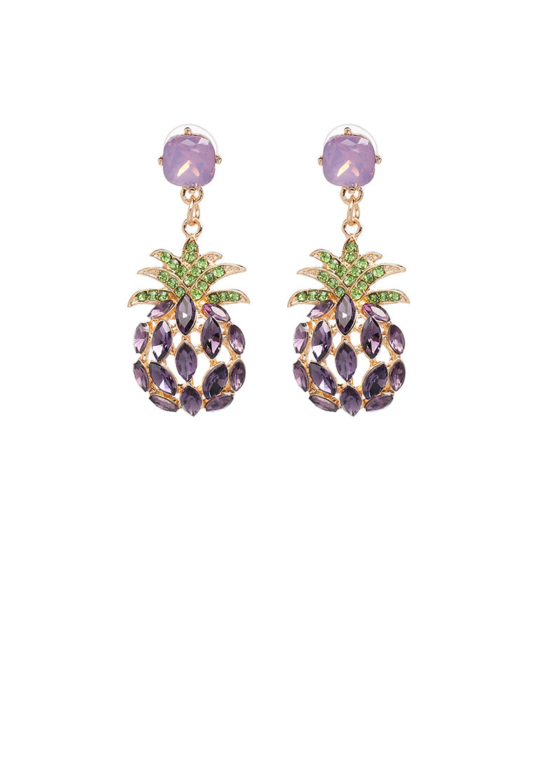 Fashion Sweet Plated Gold Pineapple Earrings with Purple Cubic Zirconia - Luxurious Look