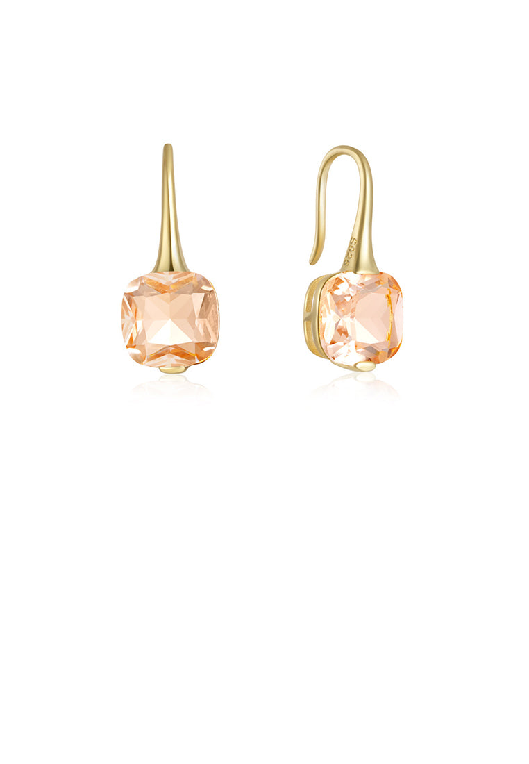 925 Sterling Silver Plated Gold Simple and Fashion Geometric Square Earrings with Champagne Cubic Zirconia - Luxurious Look