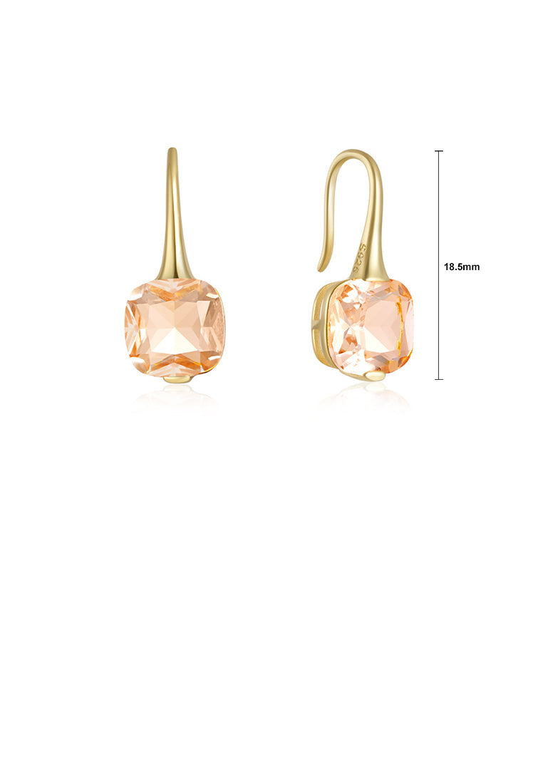 925 Sterling Silver Plated Gold Simple and Fashion Geometric Square Earrings with Champagne Cubic Zirconia - Luxurious Look