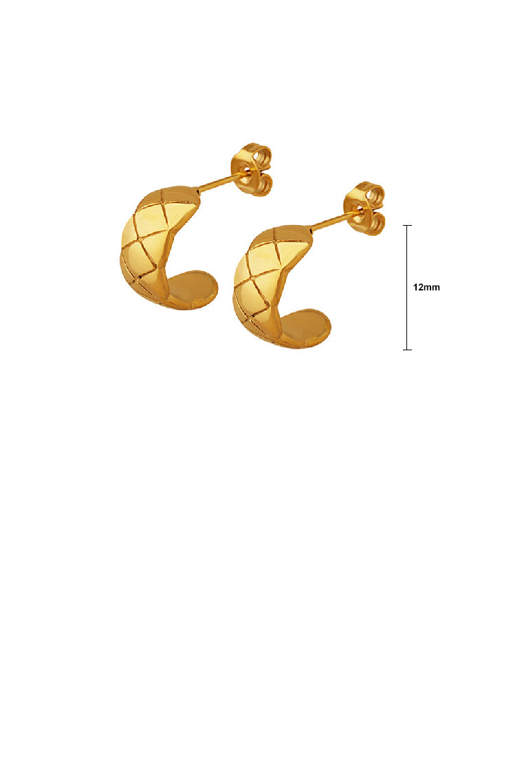 Simple and Personalized Plated Gold 316L Stainless Steel Rhombus Pattern C-shaped Geometric Small Stud Earrings