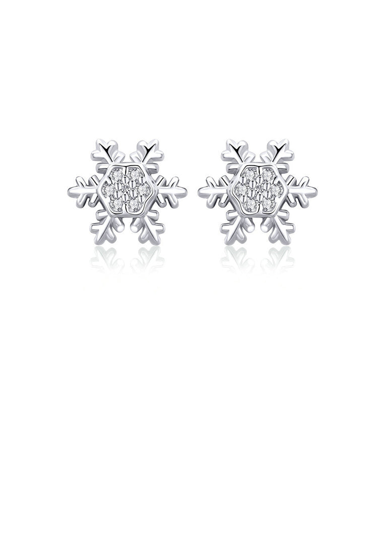 925 Silver Silver Simple Fashion Snowflake Stud Earrings with Cubic Zirconia - Luxurious Look