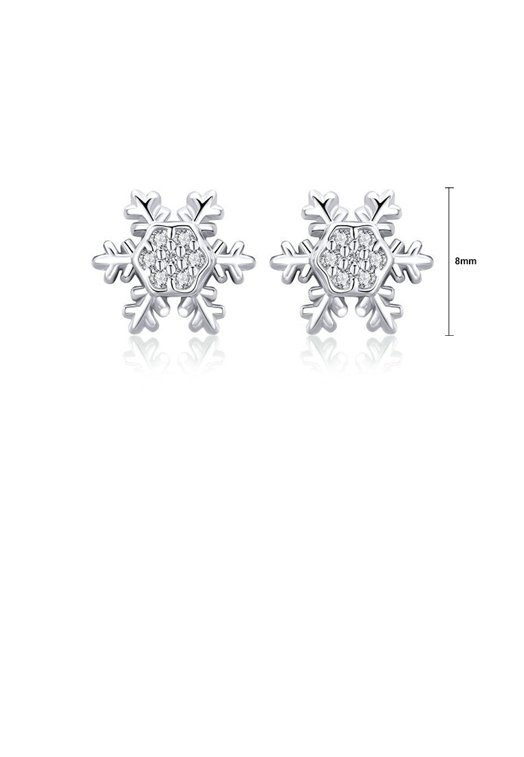 925 Silver Silver Simple Fashion Snowflake Stud Earrings with Cubic Zirconia - Luxurious Look