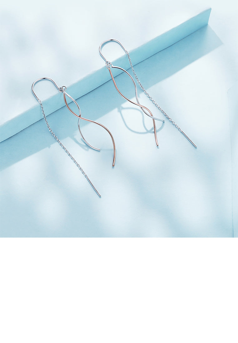 925 Sterling Silver Fashion Temperament Geometric Line Tassel Earrings