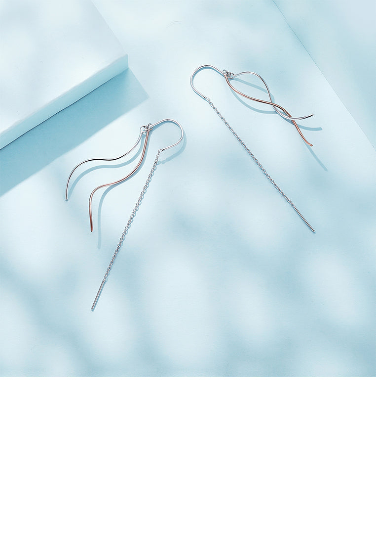 925 Sterling Silver Fashion Temperament Geometric Line Tassel Earrings