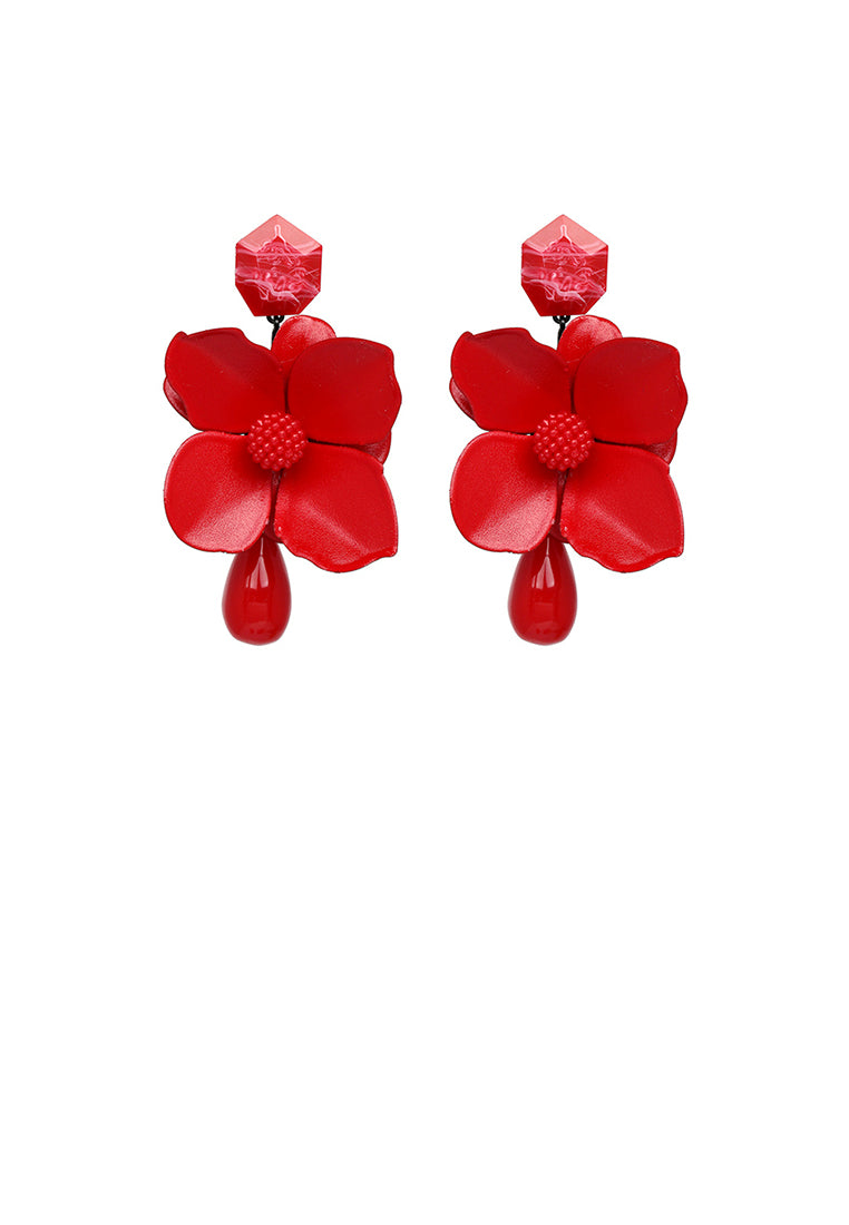 Fashion Exaggerated Red Flower Water Drop-shaped Earrings - Vibrant Color