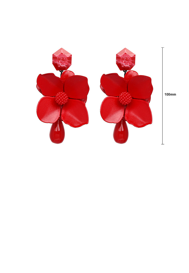 Fashion Exaggerated Red Flower Water Drop-shaped Earrings - Vibrant Color