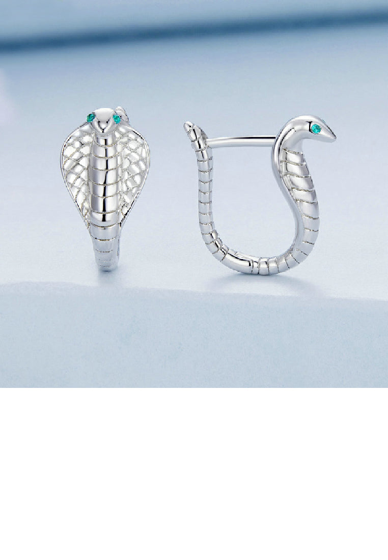 925 Sterling Silver Fashion Personalized Cobra Stud Earrings with Cubic Zirconia - Luxurious Look