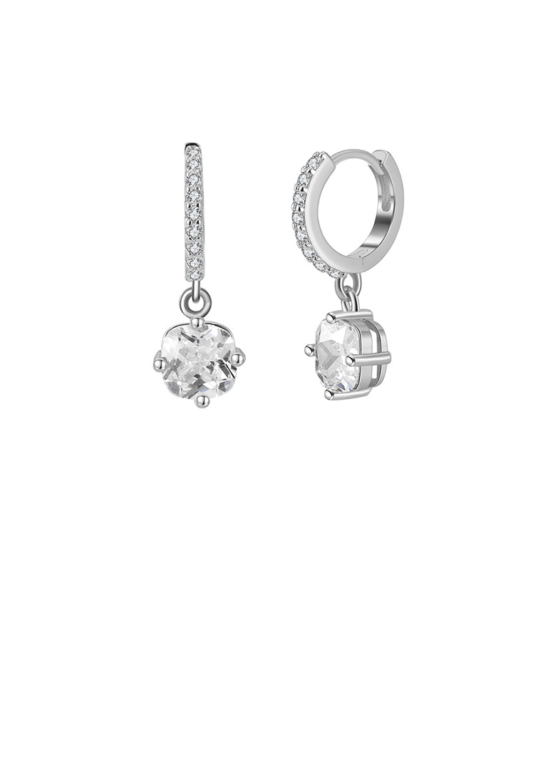 925 Sterling Silver Fashion Geometric Round Earrings with White Cubic Zirconia - Luxurious Look