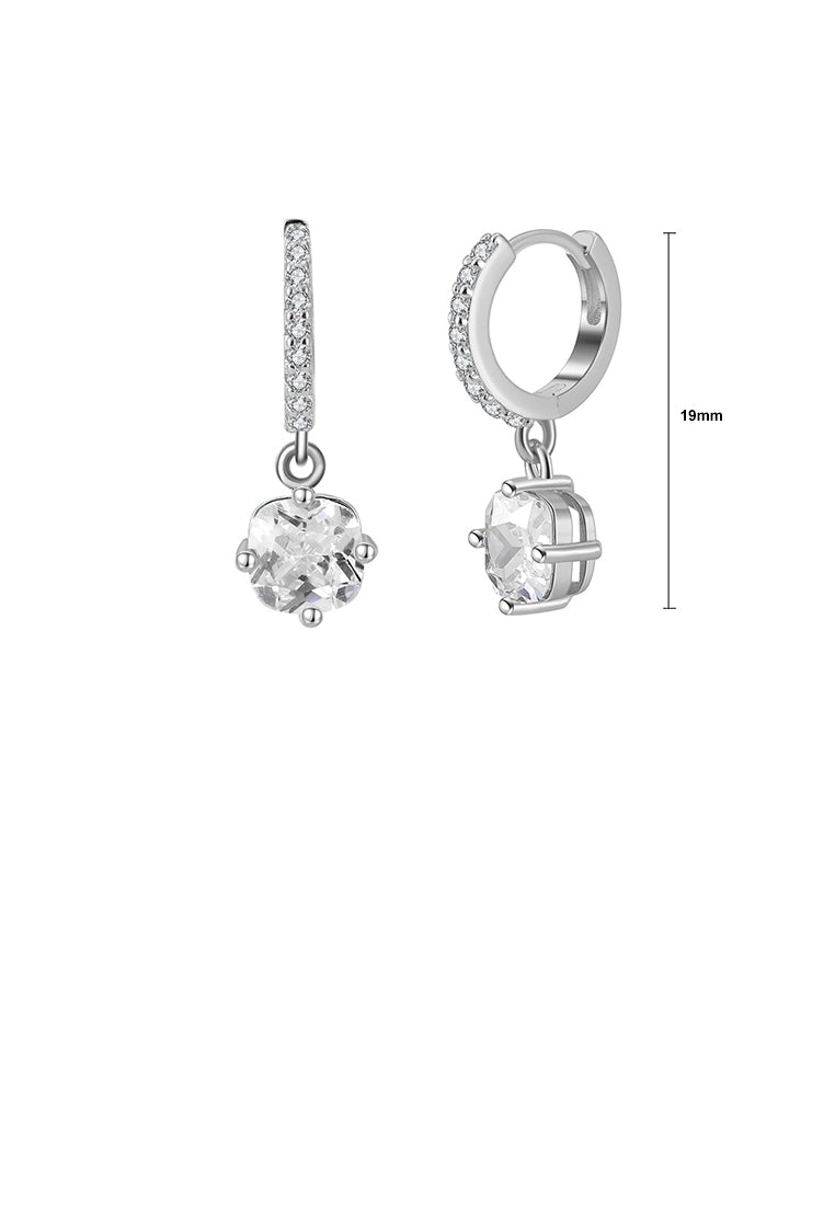 925 Sterling Silver Fashion Geometric Round Earrings with White Cubic Zirconia - Luxurious Look