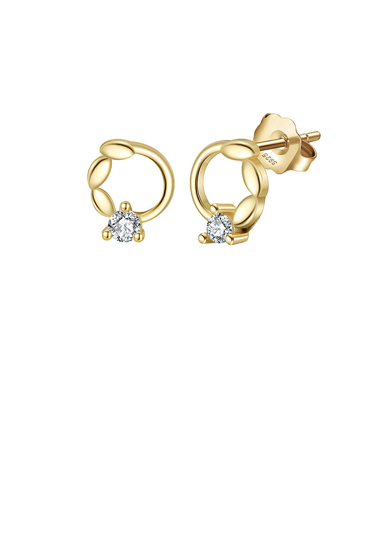 925 Sterling Silver Plated Gold Simple and Fashion Wheat Circle Stud Earrings with Cubic Zirconia - Luxurious Look