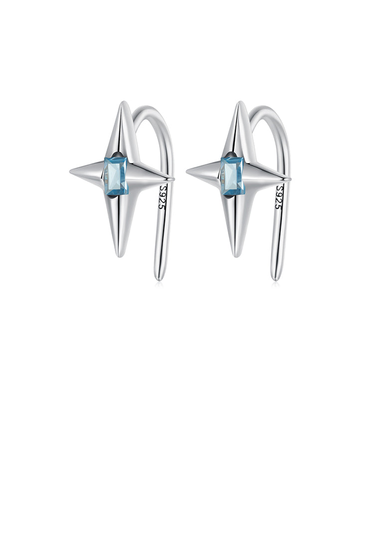 925 Sterling Silver Simple Fashion Star Earrings with Blue Cubic Zirconia - Luxurious Look