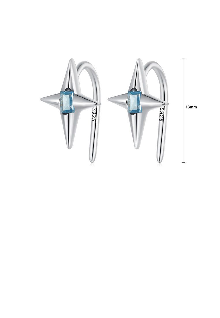 925 Sterling Silver Simple Fashion Star Earrings with Blue Cubic Zirconia - Luxurious Look