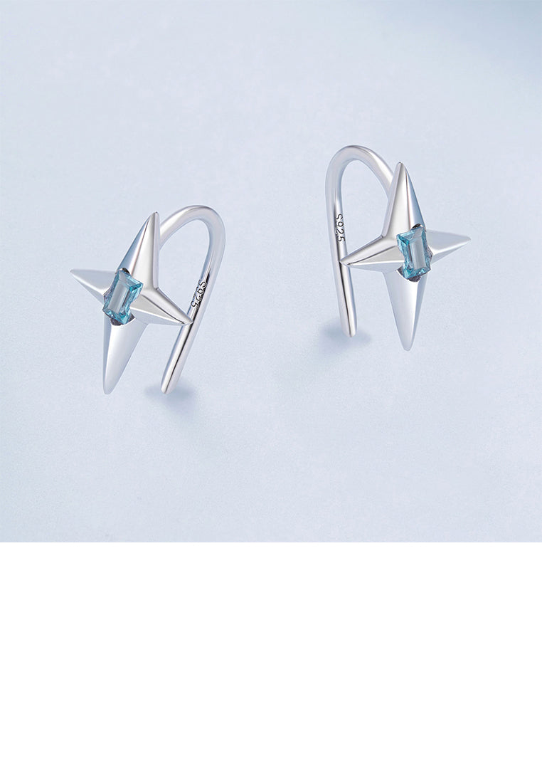 925 Sterling Silver Simple Fashion Star Earrings with Blue Cubic Zirconia - Luxurious Look
