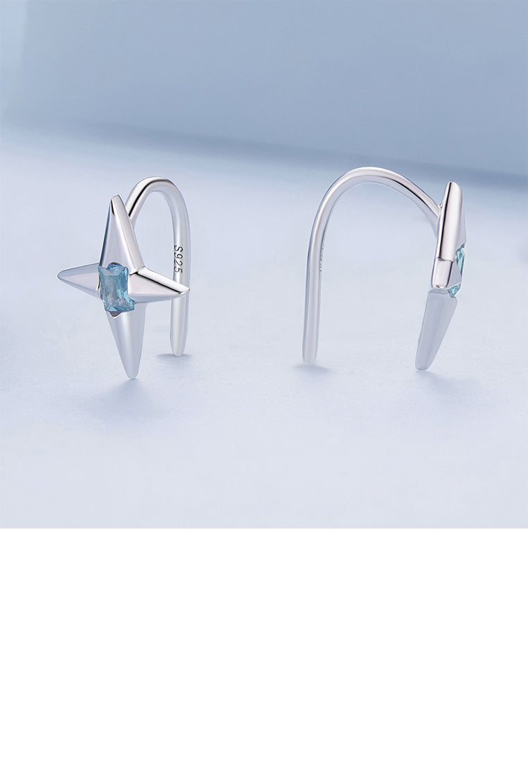 925 Sterling Silver Simple Fashion Star Earrings with Blue Cubic Zirconia - Luxurious Look