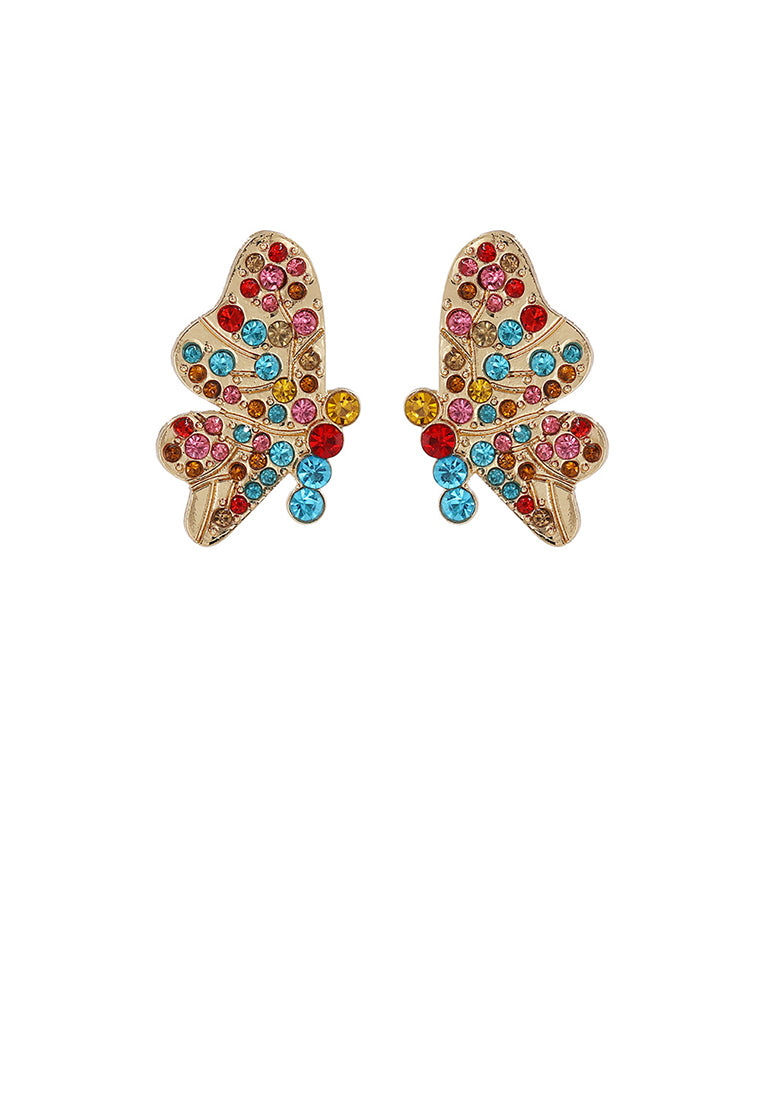 Simple and Elegant Plated Gold Butterfly Stud Earrings with Colored Cubic Zirconia - Luxurious Look