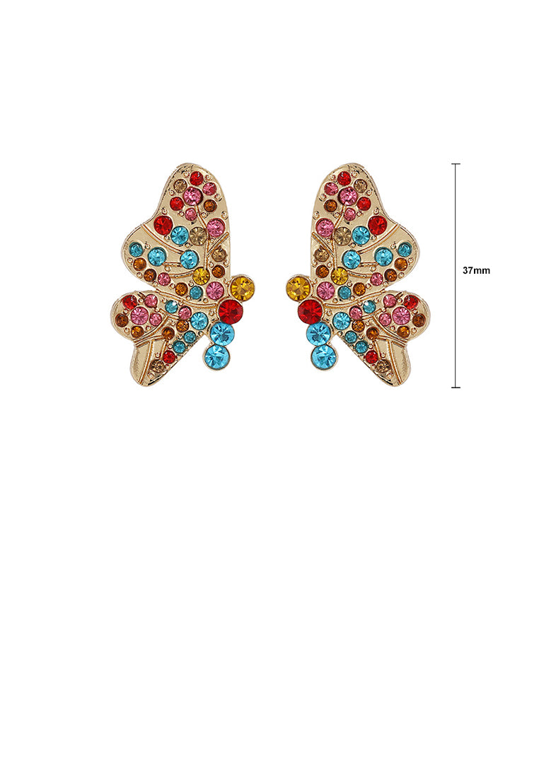 Simple and Elegant Plated Gold Butterfly Stud Earrings with Colored Cubic Zirconia - Luxurious Look