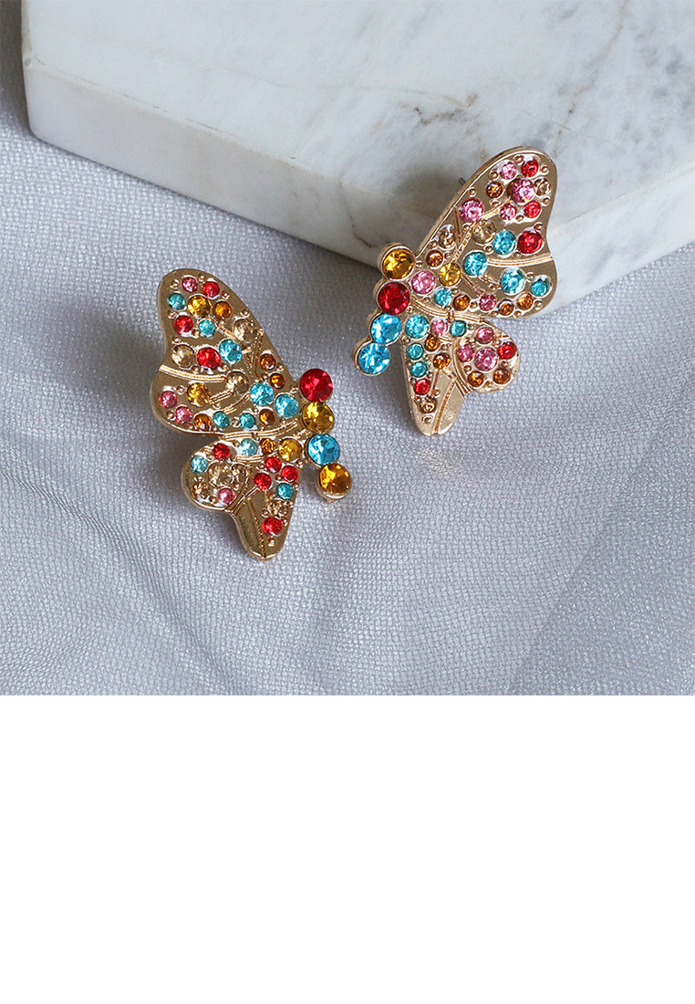 Simple and Elegant Plated Gold Butterfly Stud Earrings with Colored Cubic Zirconia - Luxurious Look