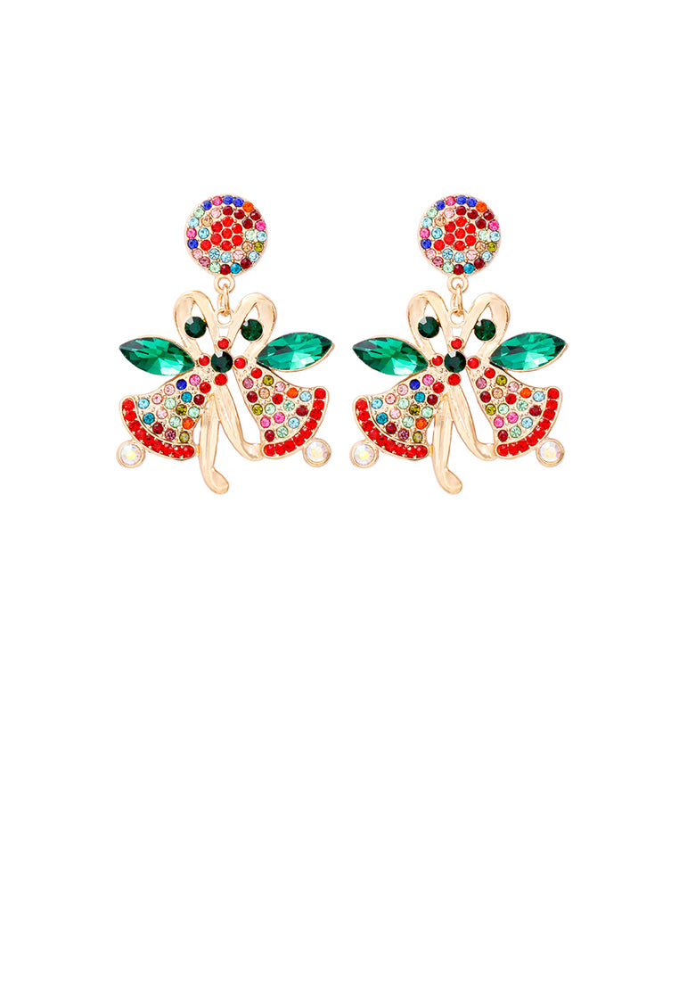Fashion and Creative Plated Gold Christmas Bell Stud Earrings with Colored Cubic Zirconia - Luxurious Look