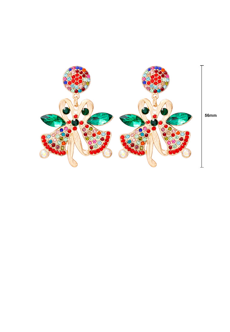 Fashion and Creative Plated Gold Christmas Bell Stud Earrings with Colored Cubic Zirconia - Luxurious Look