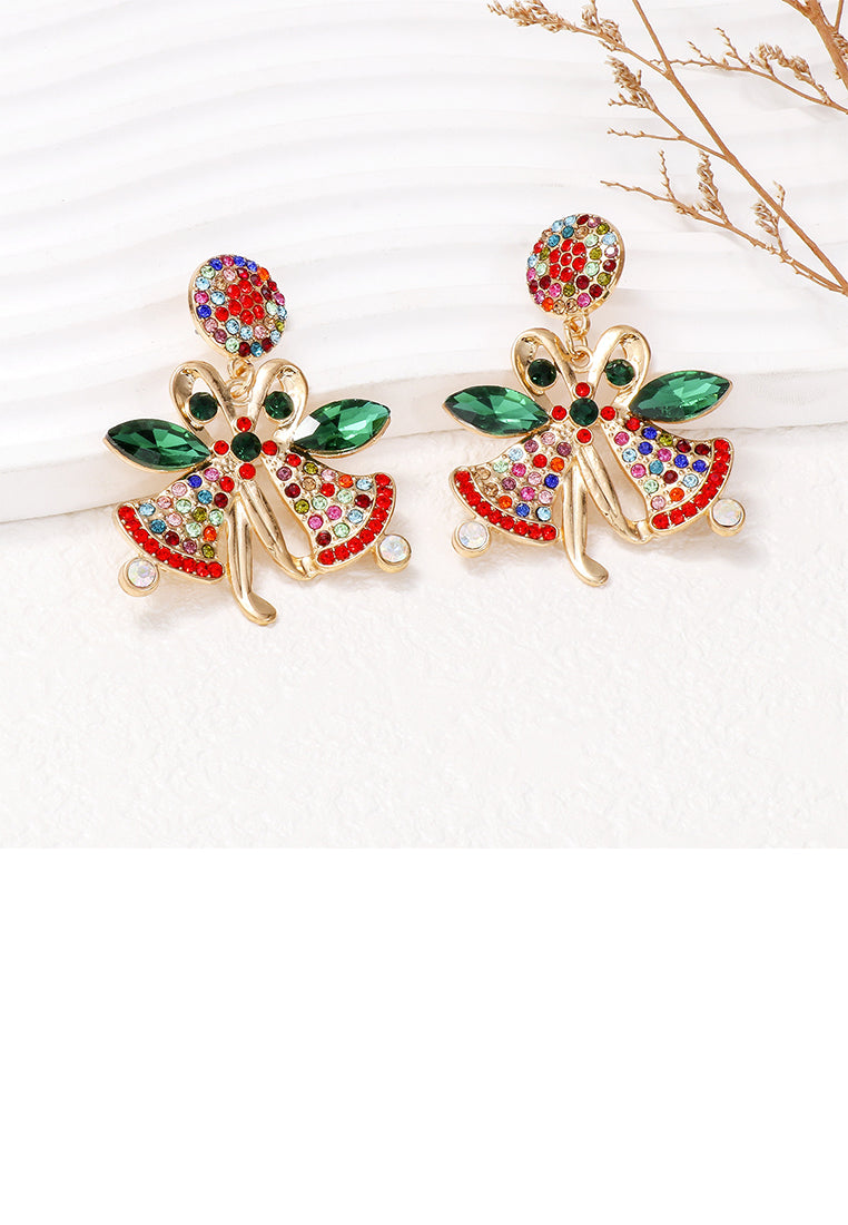 Fashion and Creative Plated Gold Christmas Bell Stud Earrings with Colored Cubic Zirconia - Luxurious Look