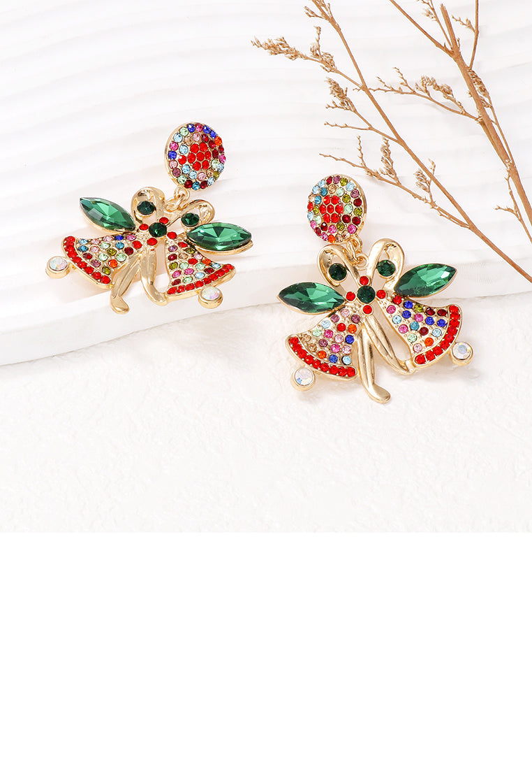 Fashion and Creative Plated Gold Christmas Bell Stud Earrings with Colored Cubic Zirconia - Luxurious Look