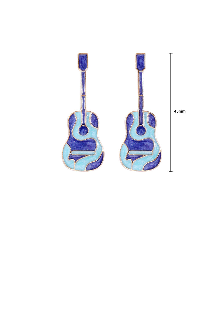 Fashion and Creative Plated Gold Enamel Blue Guitar Stud Earrings