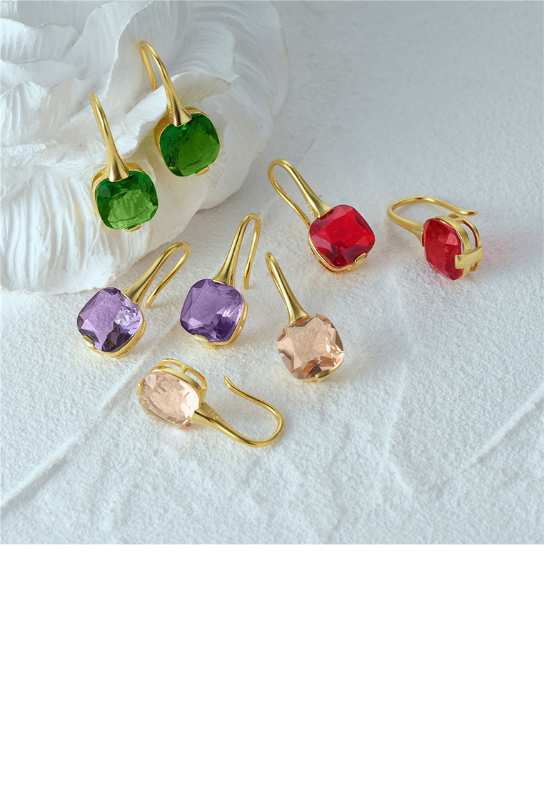 925 Sterling Silver Plated Gold Simple Fashion Geometric Square Earrings with Purple Cubic Zirconia - Luxurious Look