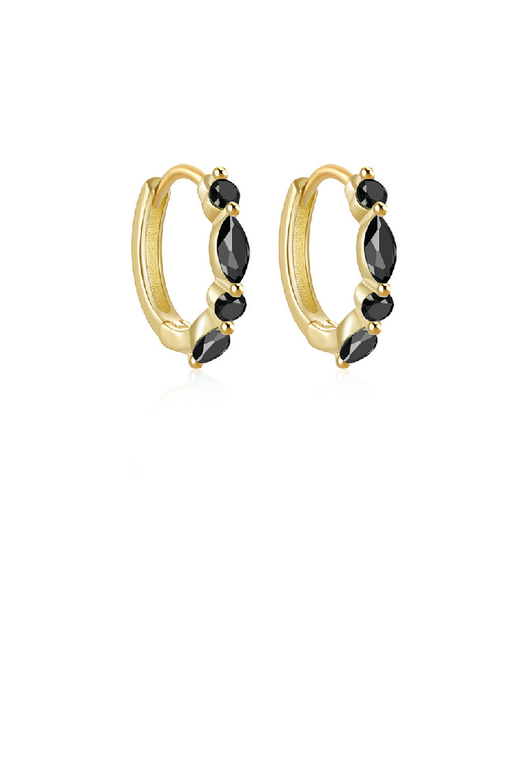 925 Sterling Silver Plated Gold Simple Fashion Water Drop-shaped Black Cubic Zirconia Geometric Circle Stud Earrings - Luxurious Look