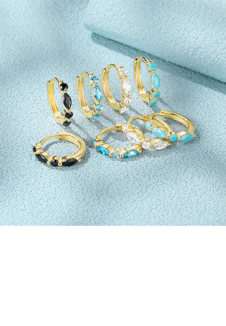 925 Sterling Silver Plated Gold Simple Fashion Water Drop-shaped Black Cubic Zirconia Geometric Circle Stud Earrings - Luxurious Look