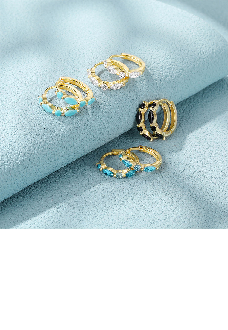 925 Sterling Silver Plated Gold Simple Fashion Water Drop-shaped Black Cubic Zirconia Geometric Circle Stud Earrings - Luxurious Look