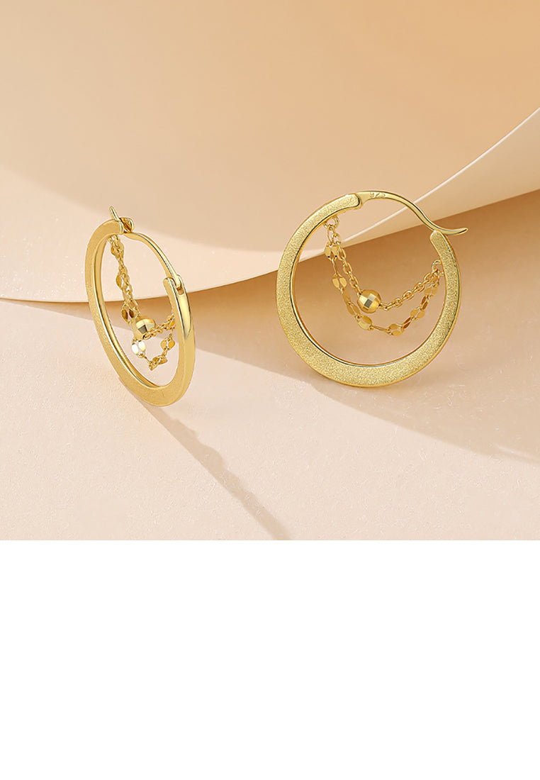 925 Sterling Silver Plated Gold Fashion Temperament Geometric Round Tassel Stud Earrings