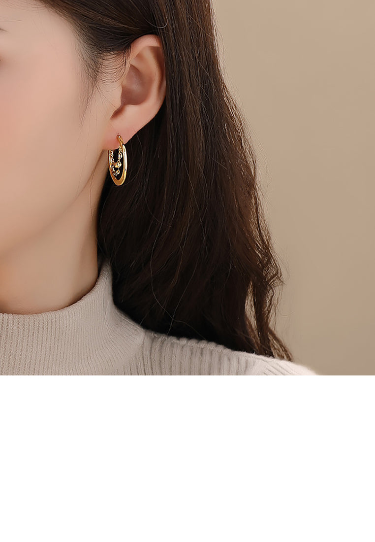 925 Sterling Silver Plated Gold Fashion Temperament Geometric Round Tassel Stud Earrings