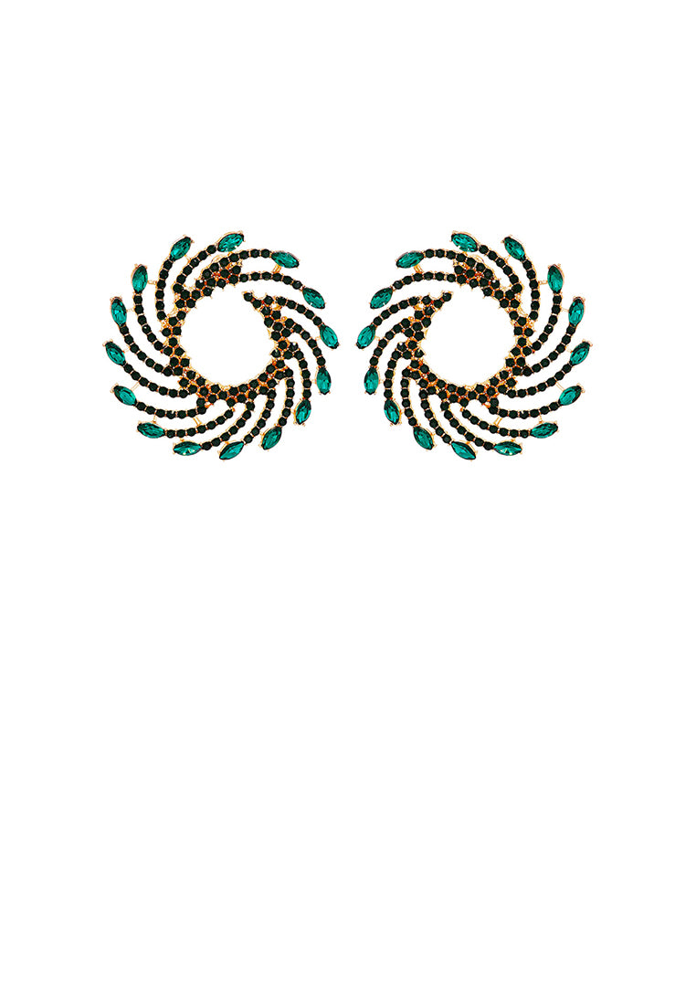 Fashion and Personalized Plated Gold Whirlwind Fireworks Stud Earrings with Green Cubic Zirconia - Luxurious Look