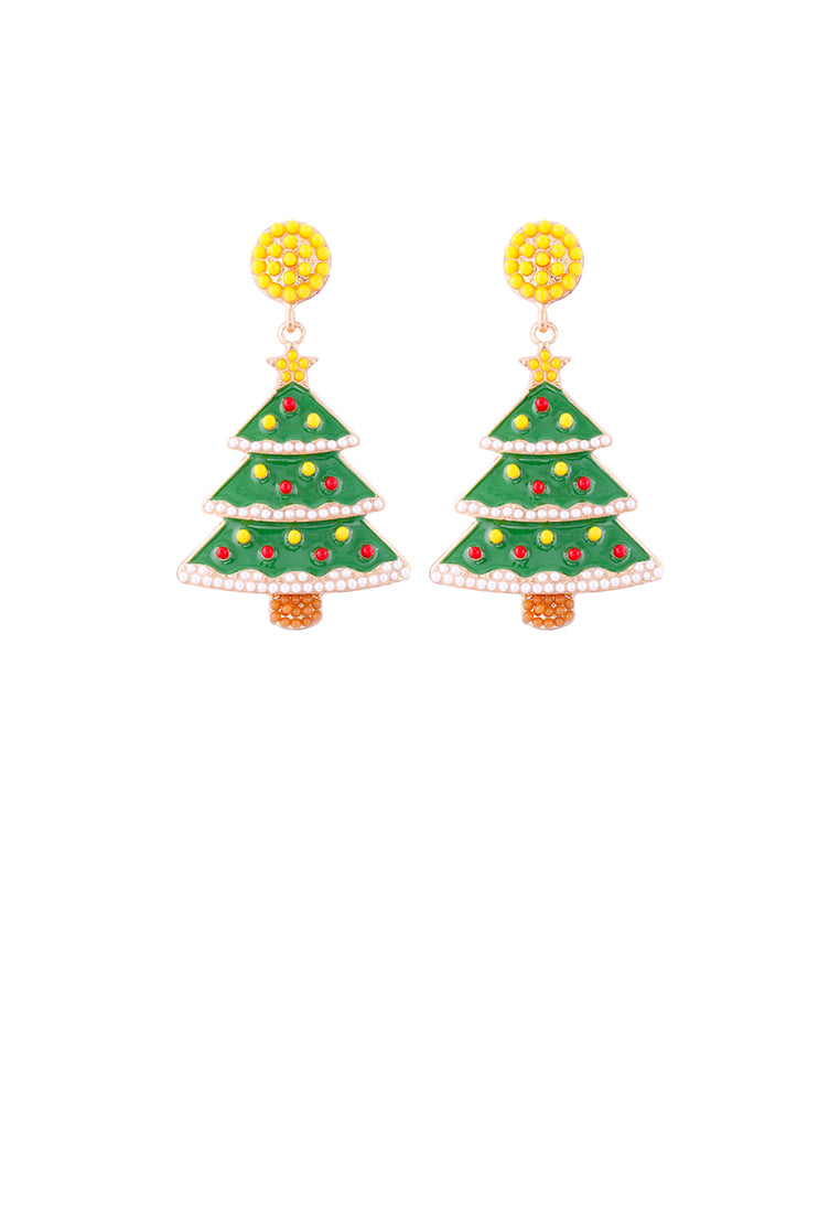Simple and Fashion Plated Gold Enamel Christmas Tree Stud Earrings with Yellow Imitation Pearls