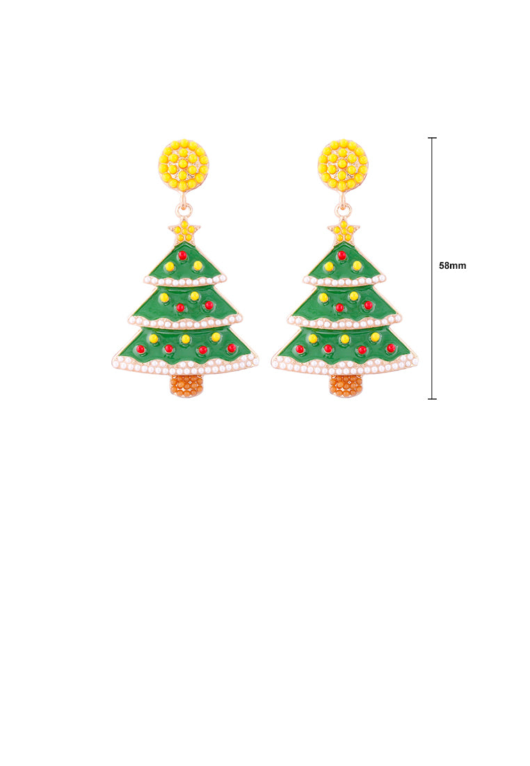 Simple and Fashion Plated Gold Enamel Christmas Tree Stud Earrings with Yellow Imitation Pearls