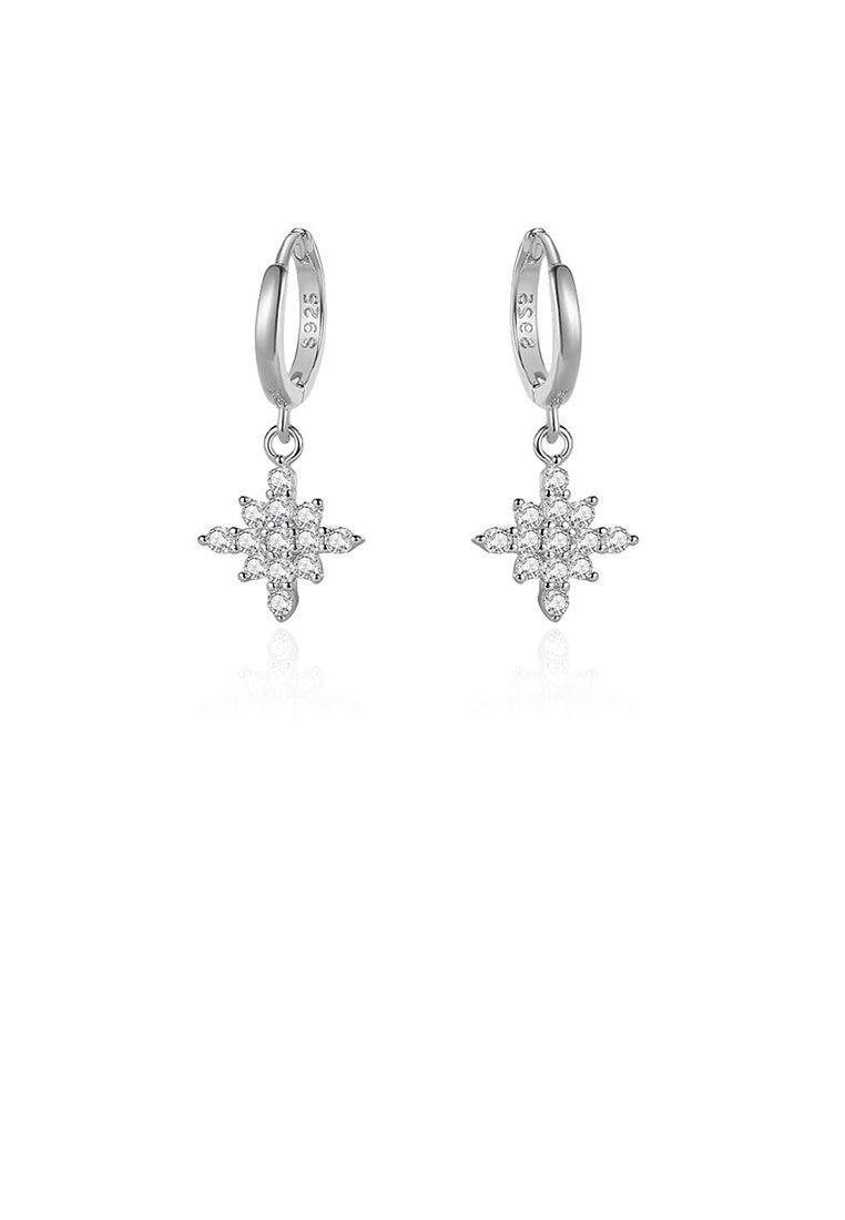 925 Sterling Silver Simple Brilliant Eight-pointed Star Earrings with Cubic Zirconia - Luxurious Look