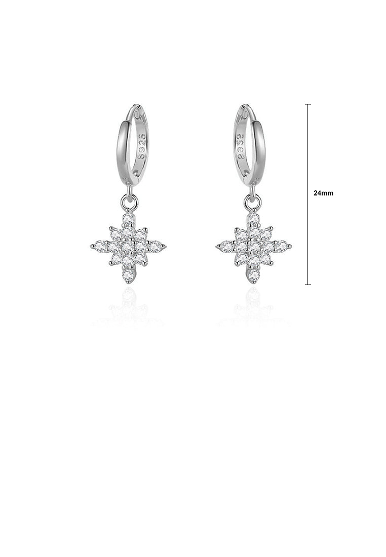 925 Sterling Silver Simple Brilliant Eight-pointed Star Earrings with Cubic Zirconia - Luxurious Look