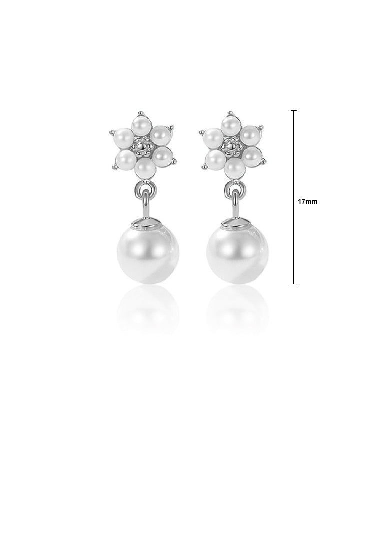925 Sterling Silver Simple Elegant Flower Imitation Pearl Stud Earrings - Luxurious Look